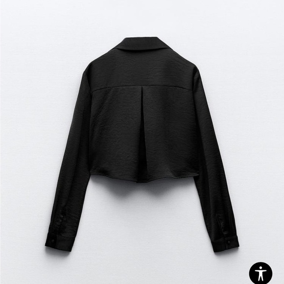 Zara satin effect crop shirt in black - Picture 2 of 4